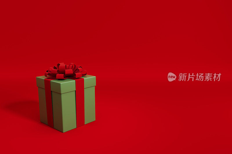 3D圣诞礼物/礼物的红色背景与复制空间